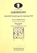 Certificate for second prize in the FIDE World Cup, 2022.