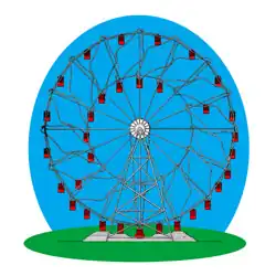 Hermann Eccentric Ferris Wheel with sliding cars, from US patent 1354436, 1915; forerunner of the 1920 Wonder Wheel, there is no record of it ever being built[10][184]