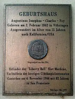 Plaque marking Fey's birthplace in Vöhringen