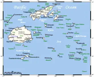 Fiji map showing Koro Sea and Koro Island