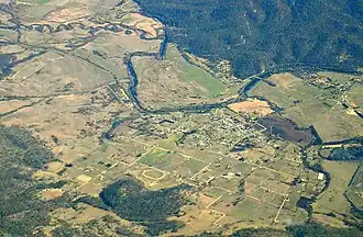 Aerial photo from south east. South Esk River visible.