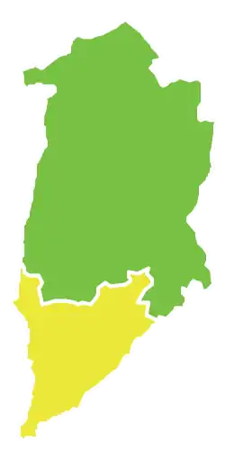 Map of Fiq District within Quneitra Governorate. Fiq District is in yellow.