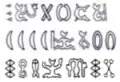 Top. The last glyph of the third row (36, the cross) is rare, as is the third to last (684, a fish with two bird heads).