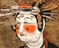 Illustration of woman wearing huadian on forehead and mianye, Five dynasties period, China (907-979)