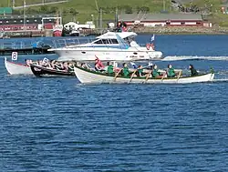 Image 11Kappróður is the Faroese word for rowing competition in wooden Faroese rowing boats. There are 7 regattas held around the islands every summer, where boats in different sizes compete. Here is the largest boat type 10-mannafør. (from Culture of the Faroe Islands)