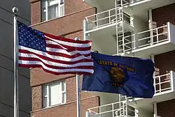 The flags of the United States and Oregon in Portland, Oregon
