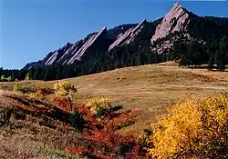 View of The Flatirons in the fall
