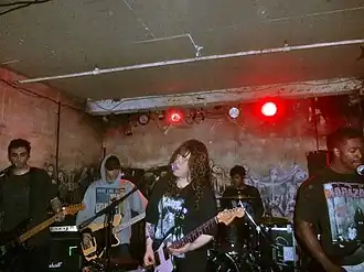 Fleshwater performing live in 2024. From Left: DiDio, Martin, Shirar, Soto Ramos, Lhaubouet