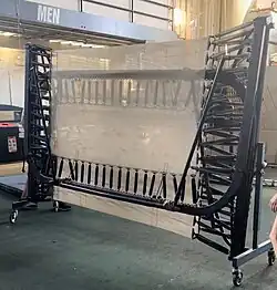Competition trampoline, folded for transport