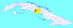 Fomento municipality (red) within Sancti Spíritus Province (yellow) and Cuba