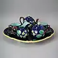 Tea set, coloured glazes, c. 1880, hazelnut pattern