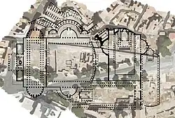 The map of the Imperial Forums superimposed on the street of the same name.
