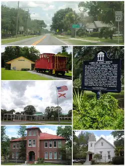 Top, left to right: Florida State Road 47 in Fort White, Fort White Train Depot, Fort White High School, Town of Fort White Historical Marker, Fort White Public School Historic District, Fort White United Methodist Church