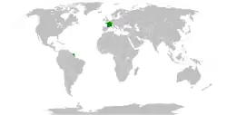 Map indicating locations of France and Lesotho