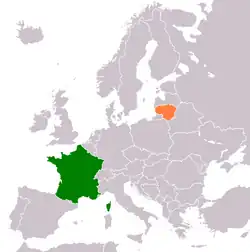 Map indicating locations of France and Lithuania