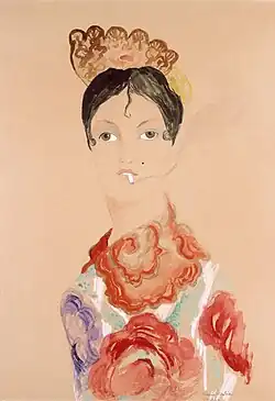 Francis Picabia, 1922, Femme Espagnole (Espagnole à la cigarette), watercolor, gouache and pencil on paper, 72 × 51&nbsp;cm, private collection