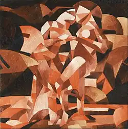 Francis Picabia, The Dance at the Spring, 1912, oil on canvas, 47+7⁄16 by 47+1⁄2 inches (1,205&nbsp;mm ×&nbsp;1,206&nbsp;mm), Philadelphia Museum of Art, Philadelphia