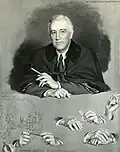 Franklin Deleno Roosevelt (A sketch at lower left looks how the tripainitng would have looked if it had been completed)