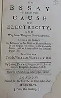 Title page to "An essay to shew the cause of electricity, and why some things are non-electricable"