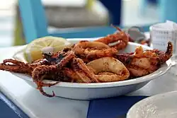 Fried squid at a Greek restaurant