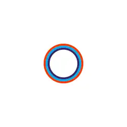 Three rings, coloured red, light blue and dark blue respectively, centered on a white background