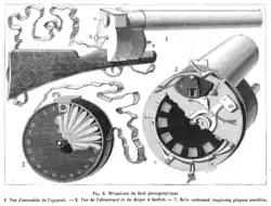 Image 6Louis Poyet&nbsp;[fr]'s engraving of the mechanism of the "fusil photographique" as published in La Nature (April 1882) (from History of film technology)