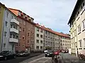 The Untere-Masch-Straße. The houses that were destroyed in the bombing raid of November 23, 1944 were rebuilt in the typical post-war style of the 1950s.