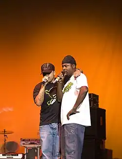 Coffee (left) and Bonafide performing at the Von Braun Center in Huntsville, Alabama, December 2005