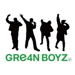 A silhouette of the members of GRe4N BOYZ with the band's logo. From left to right: 92, HIDE, navi, and SOH.