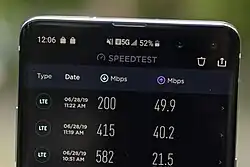 Samsung Galaxy S10 showing 5G signal