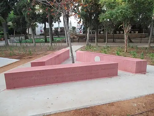 Monument to the Gays and Lesbians Persecuted in the Holocaust&nbsp;[he] in&nbsp;Tel&nbsp;Aviv.[p]