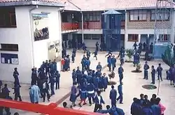 school kids gather in a clearing