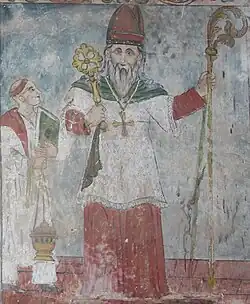 Mural of Mar Thoma I in traditional Malankara vestments from the St. Mary's Jacobite Soonoro Cathedral, Angamaly