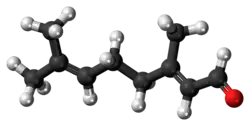 Ball-and-stick model of the geranial molecule