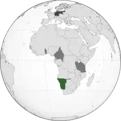 Green: German South West Africa Dark gray: Other German colonial possessions Darkest gray: German Empire (1911 borders)