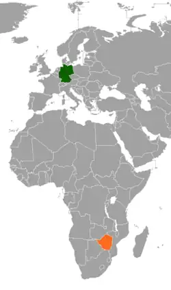 Map indicating locations of Germany and Zimbabwe