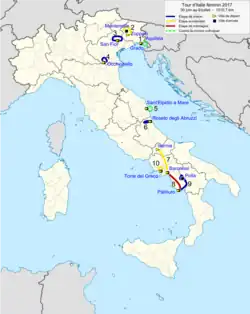Route of the 2017 Giro d'Italia Internazionale Femminile