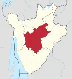 Map showing location of Gitega Province in Burundi