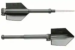 Glock Feldspaten entrenching tool. Note: plastic telescoping handle and saw blade