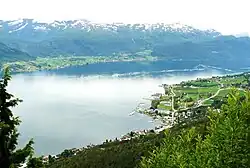 View of the village on the far side of the fjord
