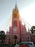 Tân Định Church decorated in the sunset