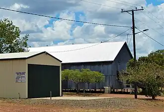 Buildings in Wills Street, Gogango: rural fire brigade shed (left) and community hall (right)