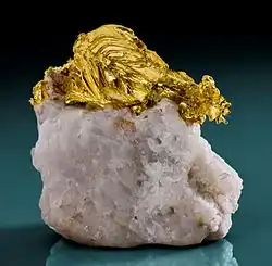 Gold on quartz, Mockingbird Mine near Mt. Bullion
