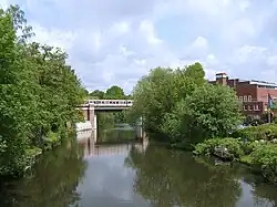 The channel Goldbekkanal with Hamburg U-Bahn bridge