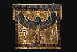 Pectoral of the goddess Nut. It originally belonged to Neferneferuaten, but her cartouches were written over and replaced with those of Tutankhamun.[100][101]