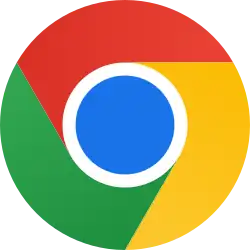 The Google Chrome Logo blue circle surrounded by a thicker band that contains three coloured segments. The outer band is red, yellow, and green. These four logos represent Google's identifying colours.