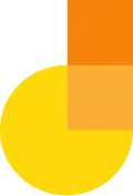 Two squares are on top of each other, connected to a circle that gives a crude appearance of a "J".