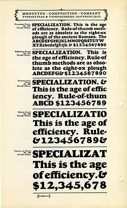 Goudy Heavy, a metal-type competitor commissioned by Monotype from Cooper's former lettering teacher, Frederic Goudy.