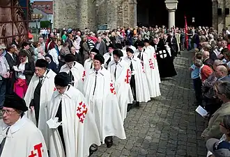 Procession in honour of Saint Liborius of Le Mans with Knights of the Holy Sepulchre together with Teutonic Knights in Paderborn, Germany