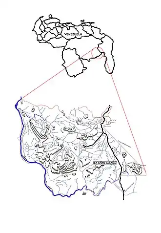 Map of the Gran Sabana within Venezuela